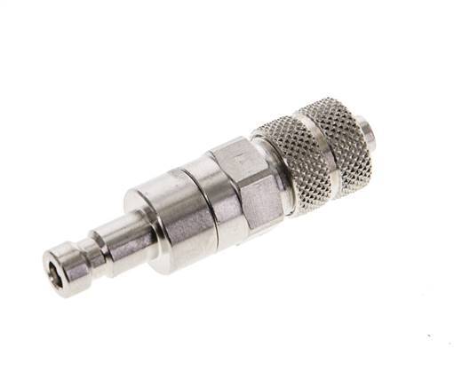 Nickel-plated Brass DN 2.7 (Micro) Air Coupling Plug 4x6 mm Union Nut Double Shut-Off
