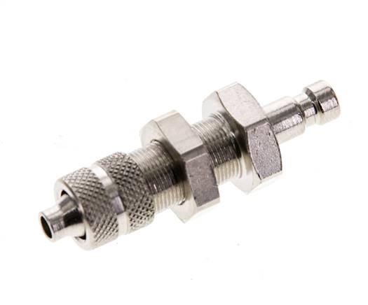 Messing vernickelt DN 2,7 (Micro) Luftkupplung Stopfen 3x4,3 mm Überwurfmutter Bulkhead Doppelabsperrung