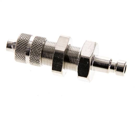 Messing vernickelt DN 2,7 (Micro) Luftkupplung Stopfen 3x4,3 mm Überwurfmutter Bulkhead Doppelabsperrung