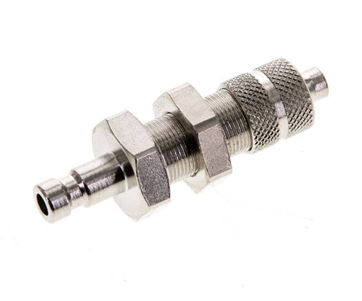 Messing vernickelt DN 2,7 (Micro) Luftkupplung Stopfen 3x4,3 mm Überwurfmutter Bulkhead Doppelabsperrung