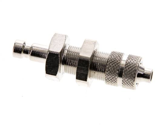 Messing vernickelt DN 2,7 (Micro) Luftkupplung Stopfen 3x4,3 mm Überwurfmutter Bulkhead Doppelabsperrung