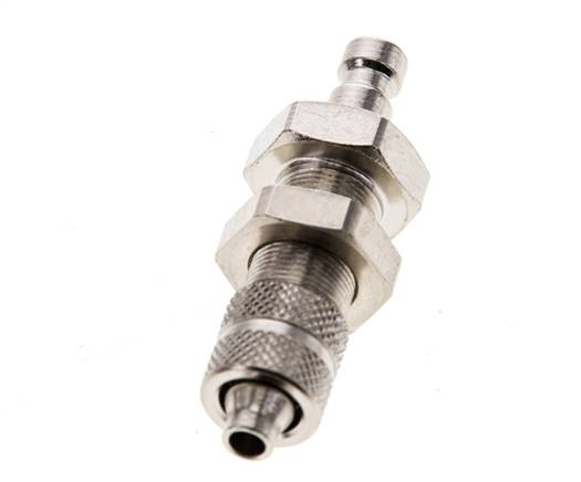 Messing vernickelt DN 2,7 (Micro) Luftkupplung Stopfen 3x4,3 mm Überwurfmutter Bulkhead Doppelabsperrung