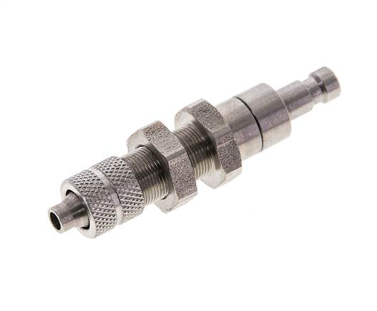 Edelstahl DN 2,7 (Micro) Luftkupplung Stopfen 4x6 mm Überwurfmutter Bulkhead Doppelabsperrung