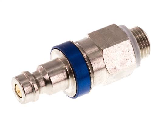 Messing vernickelt DN 5 Blau Luftkupplungsstecker G 1/8 Zoll männlich Doppelabsperrung