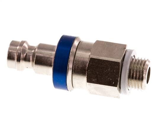 Messing vernickelt DN 5 Blau Luftkupplungsstecker G 1/8 Zoll männlich Doppelabsperrung