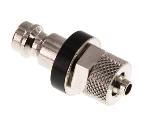 Messing vernickelt DN 5 Schwarz Luftkupplungsstecker 4x6 mm Überwurfmutter