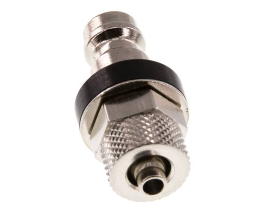 Messing vernickelt DN 5 Schwarz Luftkupplungsstecker 4x6 mm Überwurfmutter