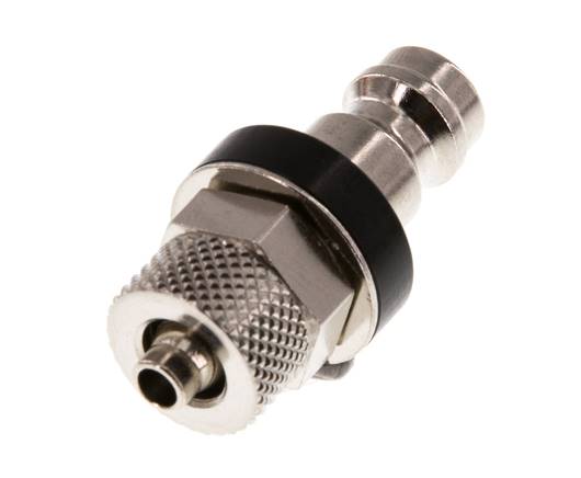 Messing vernickelt DN 5 Schwarz Luftkupplungsstecker 4x6 mm Überwurfmutter