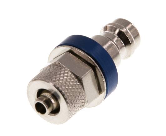 Messing vernickelt DN 5 Blau Luftkupplungsstecker 4x6 mm Überwurfmutter
