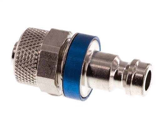 Messing vernickelt DN 5 Blau Luftkupplungsstecker 6x8 mm Überwurfmutter