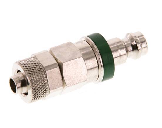 Messing vernickelt DN 5 Grüner Luftkupplungsstecker 6x8 mm Überwurfmutter Doppelabsperrung