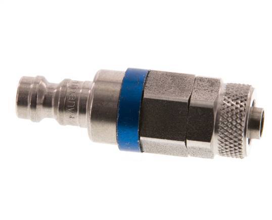 Edelstahl DN 5 Blau Luftkupplungsstecker 6x8 mm Überwurfmutter Doppelabsperrung