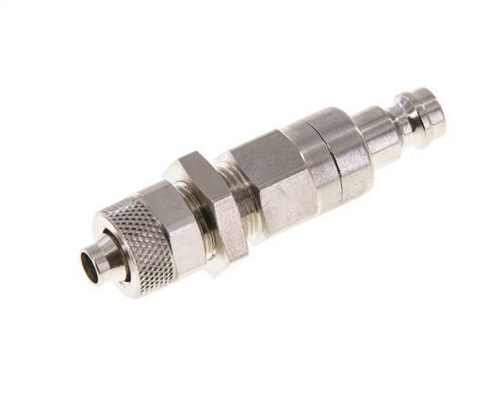 Messing vernickelt DN 5 Luftkupplungsstecker 6x8 mm Überwurfmutter Bulkhead Doppelabsperrung