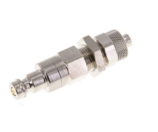 Messing vernickelt DN 5 Luftkupplungsstecker 6x8 mm Überwurfmutter Bulkhead Doppelabsperrung