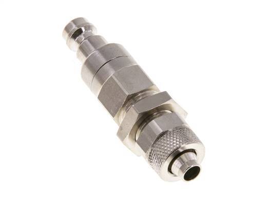 Messing vernickelt DN 5 Luftkupplungsstecker 6x8 mm Überwurfmutter Bulkhead Doppelabsperrung