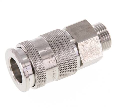 Edelstahl 316L DN 10 Luftkupplung Muffe G 3/8 Zoll Außengewinde Doppelabsperrung