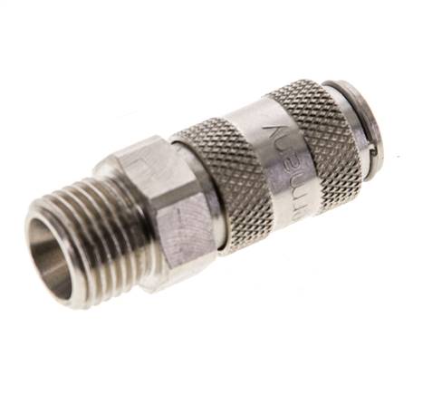 Messing vernickelt DN 2,7 (Micro) Luftkupplung Muffe G 1/8 Zoll Außengewinde Doppelabsperrung