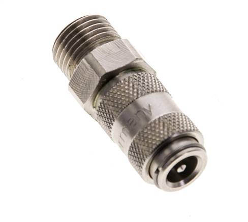 Messing vernickelt DN 2,7 (Micro) Luftkupplung Muffe G 1/8 Zoll Außengewinde Doppelabsperrung
