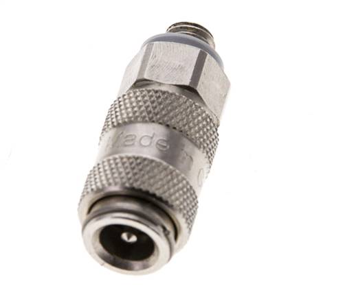 Messing vernickelt DN 2,7 (Micro) Luftkupplungsmuffe M5 männlich Doppelabsperrung