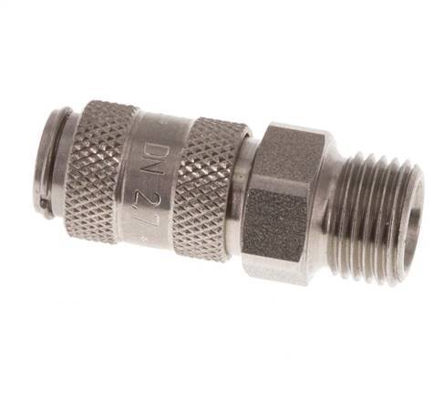 Stainless steel DN 2.7 (Micro) Air Coupling Socket G 1/8 inch Male Double Shut-Off