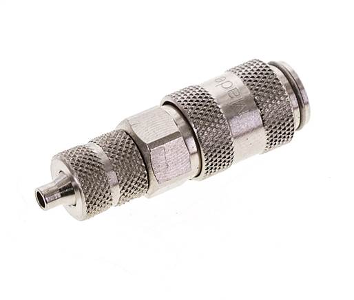 Messing vernickelt DN 2,7 (Micro) Luftkupplung Muffe 3x4,3 mm Überwurfmutter Doppelabsperrung