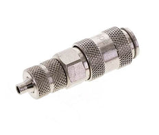 Messing vernickelt DN 2,7 (Micro) Luftkupplung Muffe 3x4,3 mm Überwurfmutter Doppelabsperrung