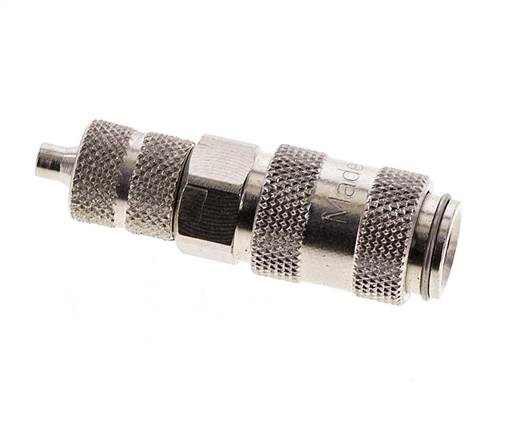 Messing vernickelt DN 2,7 (Micro) Luftkupplung Muffe 3x4,3 mm Überwurfmutter Doppelabsperrung