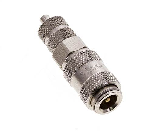 Messing vernickelt DN 2,7 (Micro) Luftkupplung Muffe 3x4,3 mm Überwurfmutter Doppelabsperrung