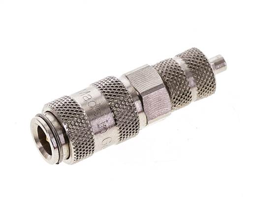Messing vernickelt DN 2,7 (Micro) Luftkupplung Muffe 3x4,3 mm Überwurfmutter Doppelabsperrung