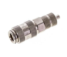 Messing vernickelt DN 2,7 (Micro) Luftkupplung Muffe 3x4,3 mm Überwurfmutter Doppelabsperrung