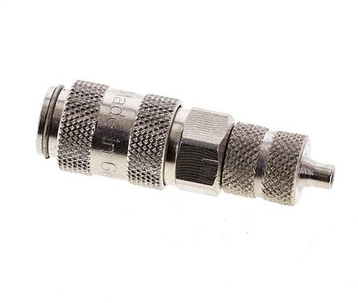 Messing vernickelt DN 2,7 (Micro) Luftkupplung Muffe 3x4,3 mm Überwurfmutter Doppelabsperrung