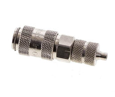 Messing vernickelt DN 2,7 (Micro) Luftkupplung Muffe 3x4,3 mm Überwurfmutter Doppelabsperrung