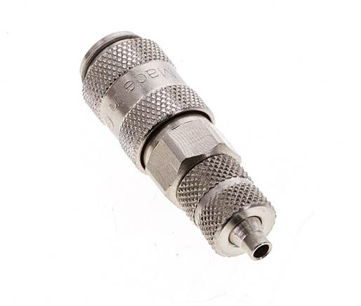 Messing vernickelt DN 2,7 (Micro) Luftkupplung Muffe 3x4,3 mm Überwurfmutter Doppelabsperrung