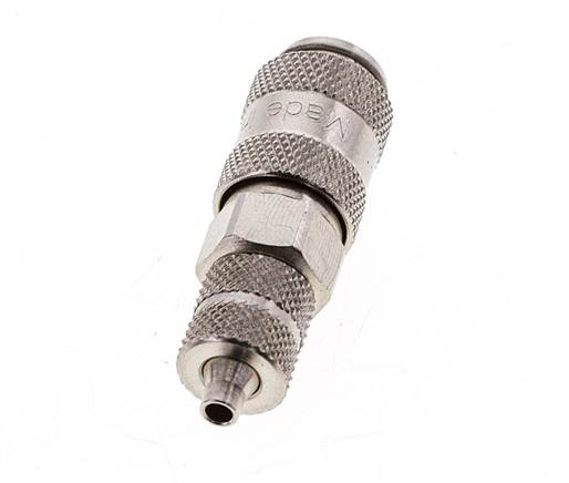 Messing vernickelt DN 2,7 (Micro) Luftkupplung Muffe 3x4,3 mm Überwurfmutter Doppelabsperrung