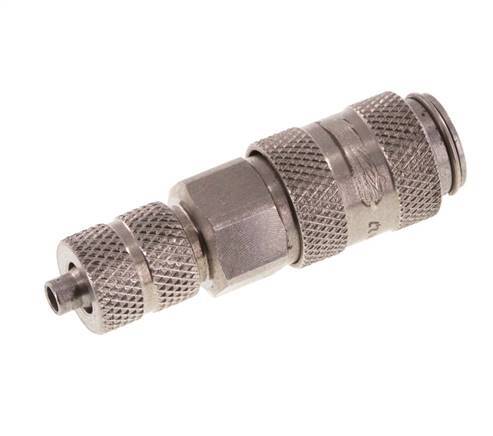 Stainless steel DN 2.7 (Micro) Air Coupling Socket 3x4.3 mm Union Nut Double Shut-Off