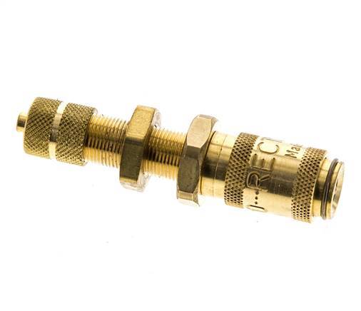 Brass DN 2.7 (Micro) Air Coupling Socket 3x4.3 mm Union Nut Bulkhead Double Shut-Off