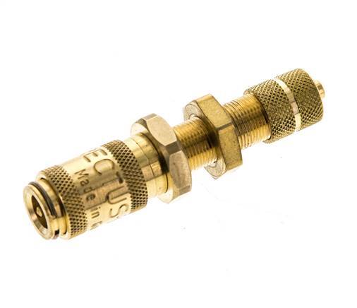 Brass DN 2.7 (Micro) Air Coupling Socket 3x4.3 mm Union Nut Bulkhead Double Shut-Off