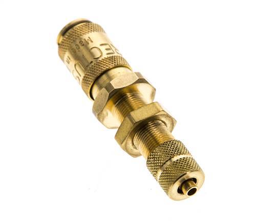 Brass DN 2.7 (Micro) Air Coupling Socket 3x4.3 mm Union Nut Bulkhead Double Shut-Off