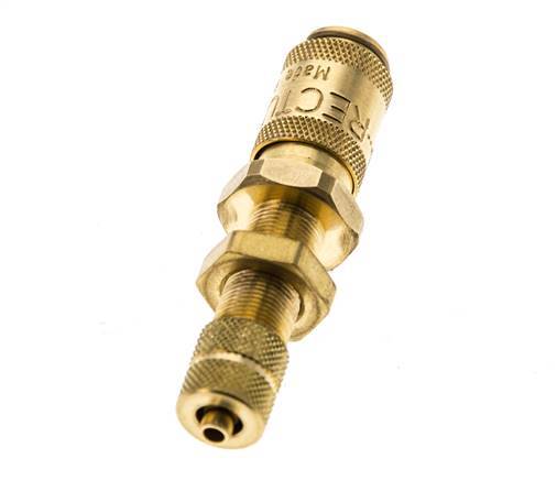 Brass DN 2.7 (Micro) Air Coupling Socket 3x4.3 mm Union Nut Bulkhead Double Shut-Off