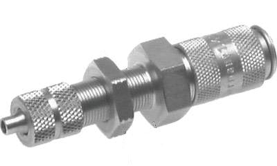 Messing vernickelt DN 2,7 (Micro) Luftkupplung Muffe 3x4,3 mm Überwurfmutter Bulkhead Doppelabsperrung