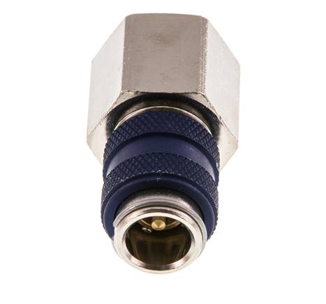 Messing vernickelt DN 5 Blau Luftkupplung Muffe G 3/8 Zoll Innengewinde Doppelabsperrung