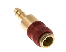 Brass DN 5 Red Air Coupling Socket 6 mm Hose Pillar Double Shut-Off