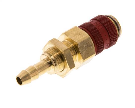 Messing DN 5 Rot Luftkupplung Muffe 6 mm Schlauch Säule Bulkhead Doppelte Absperrung