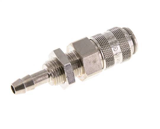 Nickel-plated Brass DN 5 Air Coupling Socket 6 mm Hose Pillar Bulkhead Double Shut-Off