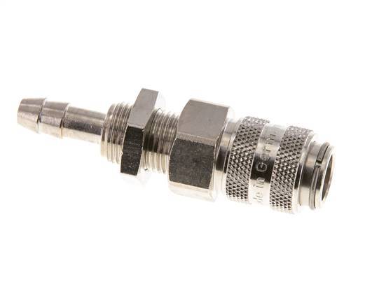Nickel-plated Brass DN 5 Air Coupling Socket 6 mm Hose Pillar Bulkhead Double Shut-Off
