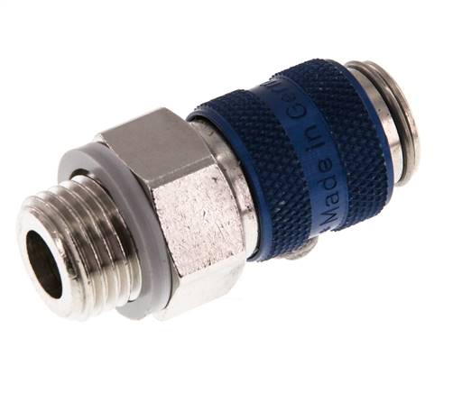 Messing vernickelt DN 5 Blau Luftkupplung Muffe G 1/4 Zoll Außengewinde