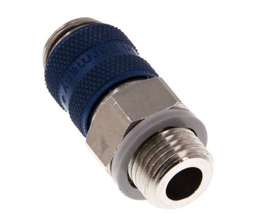 Messing vernickelt DN 5 Blau Luftkupplung Muffe G 1/4 Zoll Außengewinde