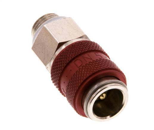 Messing vernickelt DN 5 Rot Luftkupplung Muffe G 1/8 Zoll Außengewinde Doppelabsperrung