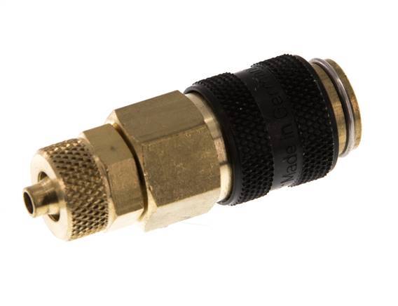 Brass DN 5 Black Air Coupling Socket 4x6 mm Union Nut Double Shut-Off