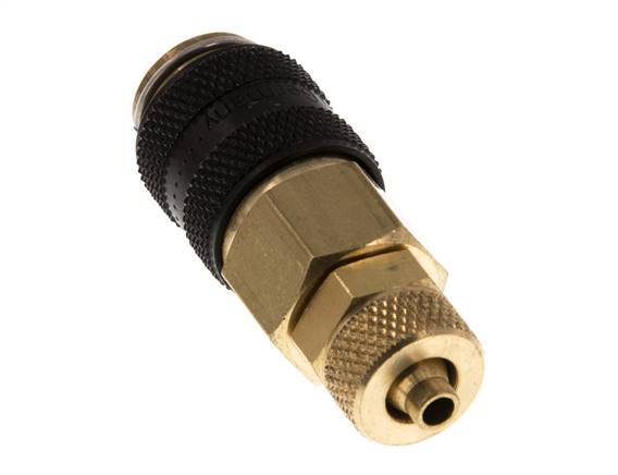 Messing DN 5 Schwarz Luftkupplung Muffe 4x6 mm Überwurfmutter Doppelabsperrung